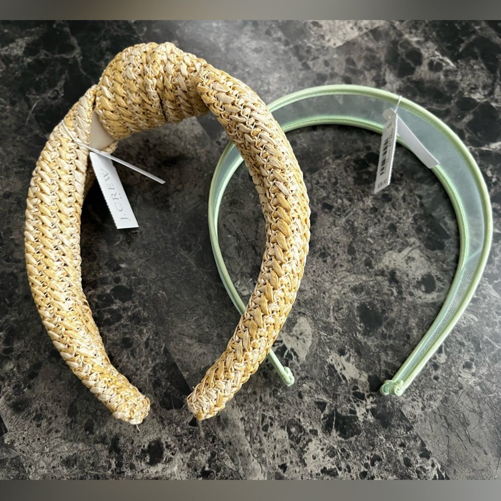 J Crew Women's Knot Headband Tan & Mesh headband Mint Green Set of 2